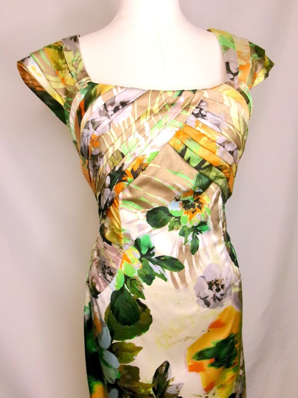 Kay Unger Silk Floral Ruched Sheath Dress Elegant Occasion 8 - Picture 5 of 10